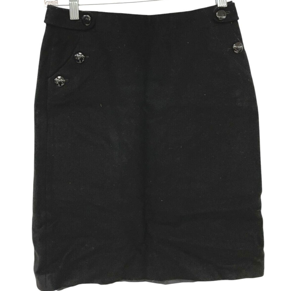 J.‎ Crew Skirt Black Women's Sz 0 Knee Length Wool Cashmere Button Accent Career